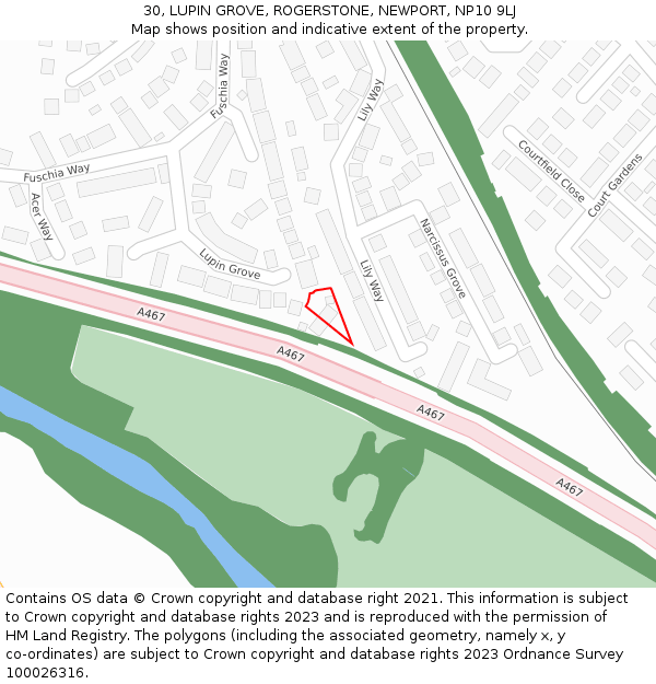 30, LUPIN GROVE, ROGERSTONE, NEWPORT, NP10 9LJ: Location map and indicative extent of plot
