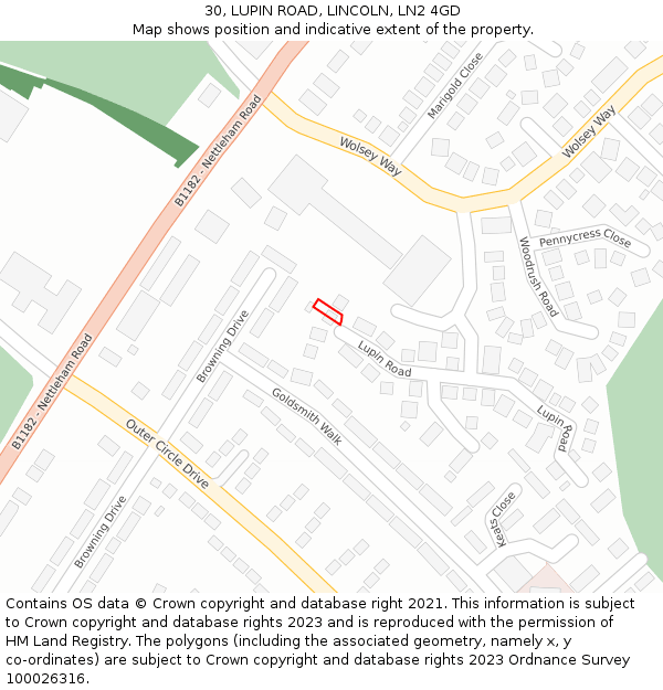 30, LUPIN ROAD, LINCOLN, LN2 4GD: Location map and indicative extent of plot