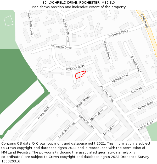30, LYCHFIELD DRIVE, ROCHESTER, ME2 3LY: Location map and indicative extent of plot