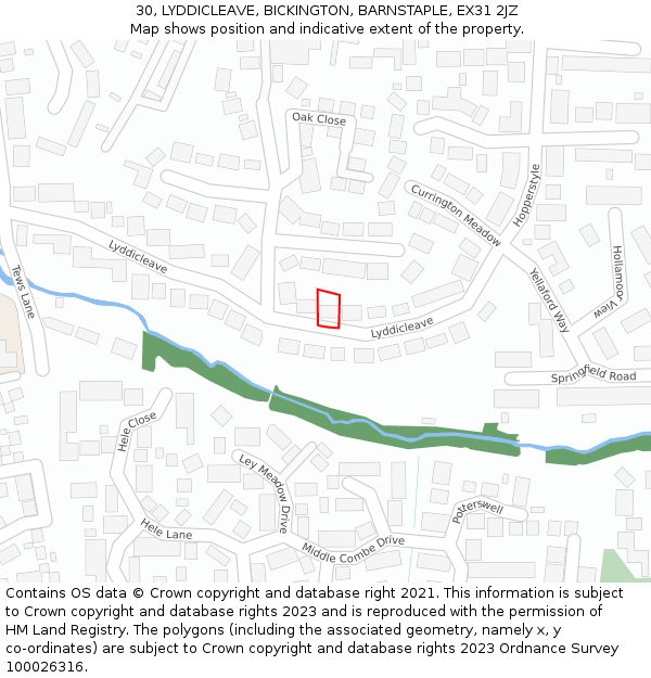 30, LYDDICLEAVE, BICKINGTON, BARNSTAPLE, EX31 2JZ: Location map and indicative extent of plot