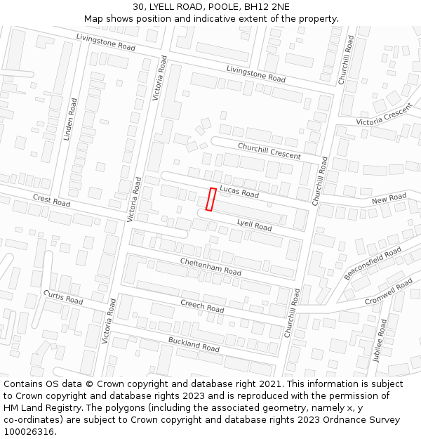 30, LYELL ROAD, POOLE, BH12 2NE: Location map and indicative extent of plot