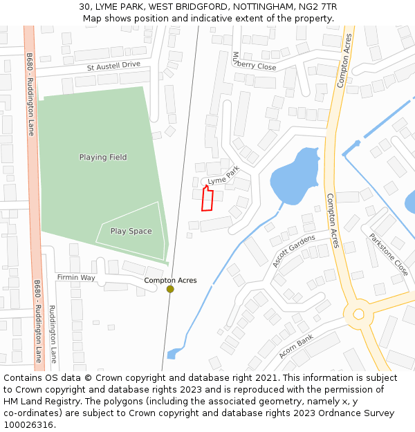 30, LYME PARK, WEST BRIDGFORD, NOTTINGHAM, NG2 7TR: Location map and indicative extent of plot