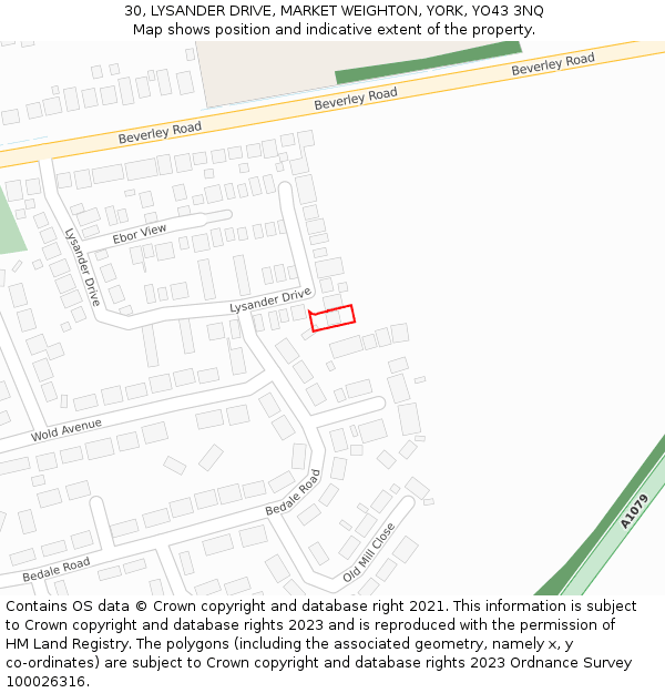 30, LYSANDER DRIVE, MARKET WEIGHTON, YORK, YO43 3NQ: Location map and indicative extent of plot