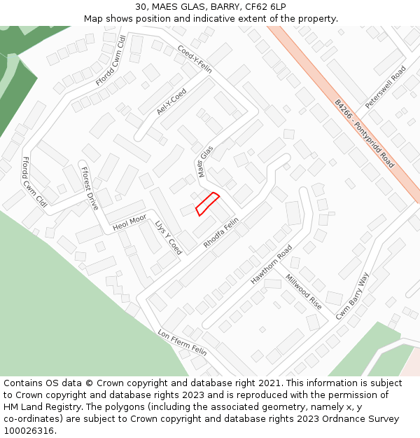 30, MAES GLAS, BARRY, CF62 6LP: Location map and indicative extent of plot