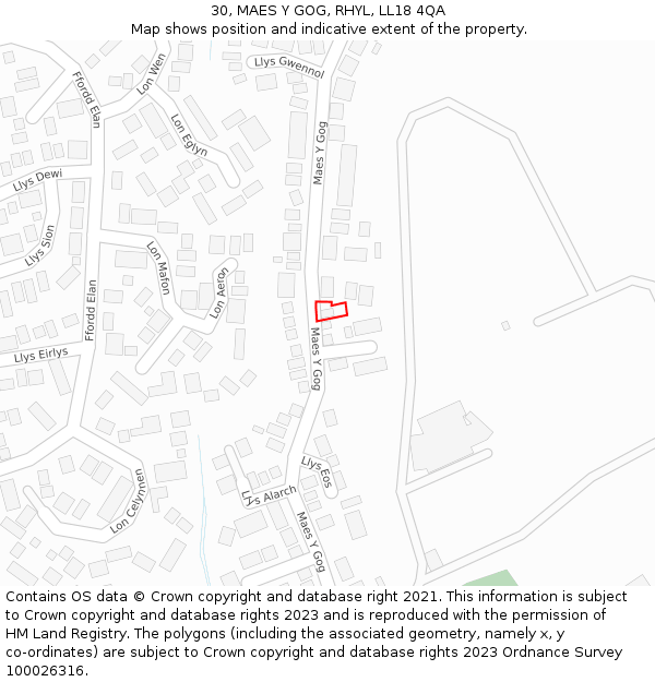 30, MAES Y GOG, RHYL, LL18 4QA: Location map and indicative extent of plot