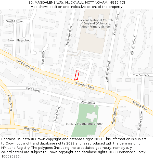 30, MAGDALENE WAY, HUCKNALL, NOTTINGHAM, NG15 7DJ: Location map and indicative extent of plot