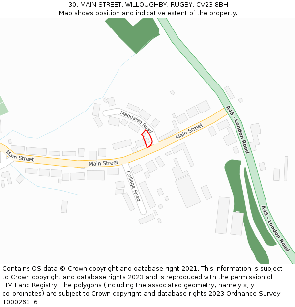 30, MAIN STREET, WILLOUGHBY, RUGBY, CV23 8BH: Location map and indicative extent of plot