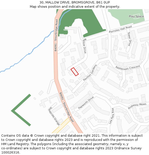 30, MALLOW DRIVE, BROMSGROVE, B61 0UP: Location map and indicative extent of plot