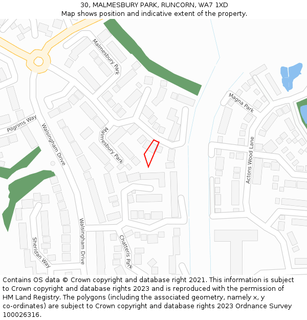 30, MALMESBURY PARK, RUNCORN, WA7 1XD: Location map and indicative extent of plot