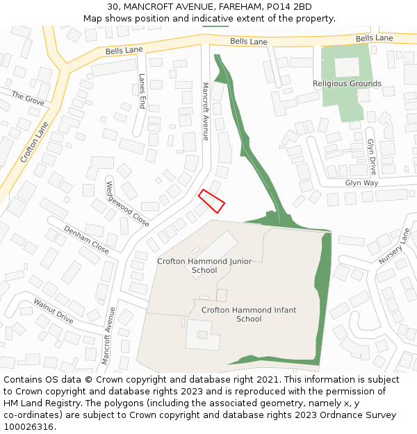 30, MANCROFT AVENUE, FAREHAM, PO14 2BD: Location map and indicative extent of plot
