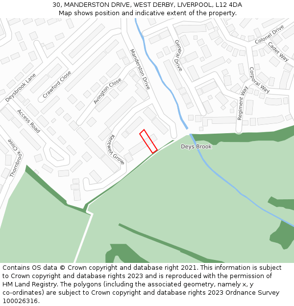 30, MANDERSTON DRIVE, WEST DERBY, LIVERPOOL, L12 4DA: Location map and indicative extent of plot