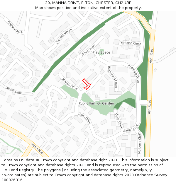 30, MANNA DRIVE, ELTON, CHESTER, CH2 4RP: Location map and indicative extent of plot