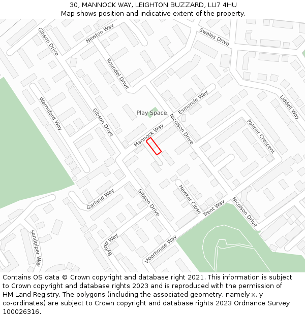 30, MANNOCK WAY, LEIGHTON BUZZARD, LU7 4HU: Location map and indicative extent of plot