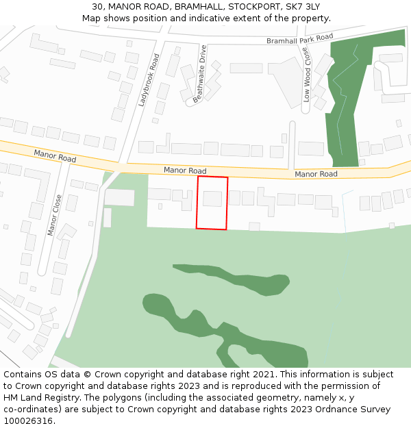 30, MANOR ROAD, BRAMHALL, STOCKPORT, SK7 3LY: Location map and indicative extent of plot