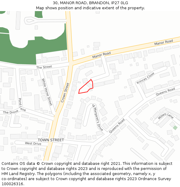 30, MANOR ROAD, BRANDON, IP27 0LG: Location map and indicative extent of plot