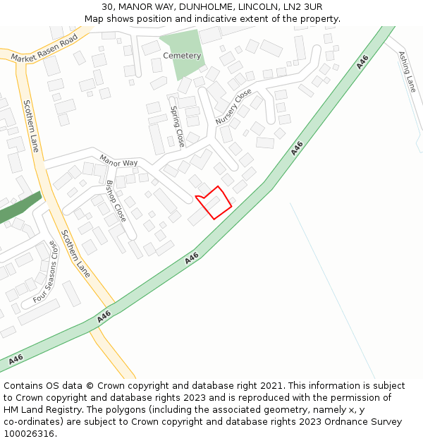 30, MANOR WAY, DUNHOLME, LINCOLN, LN2 3UR: Location map and indicative extent of plot