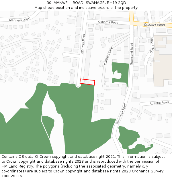 30, MANWELL ROAD, SWANAGE, BH19 2QD: Location map and indicative extent of plot