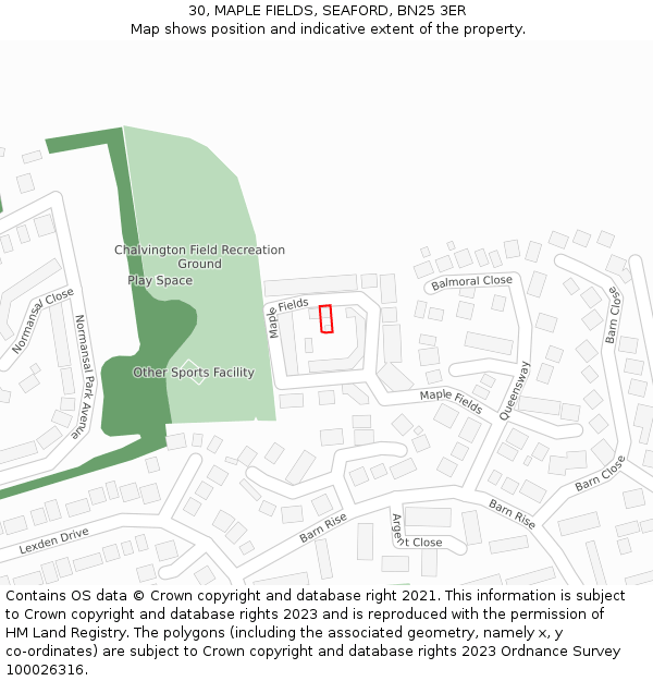 30, MAPLE FIELDS, SEAFORD, BN25 3ER: Location map and indicative extent of plot