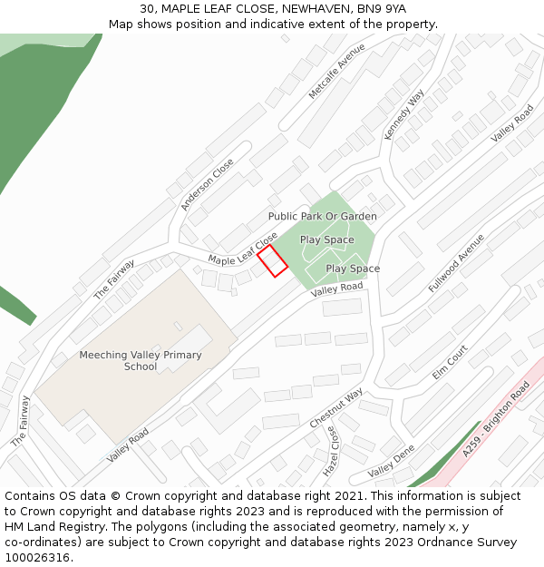 30, MAPLE LEAF CLOSE, NEWHAVEN, BN9 9YA: Location map and indicative extent of plot