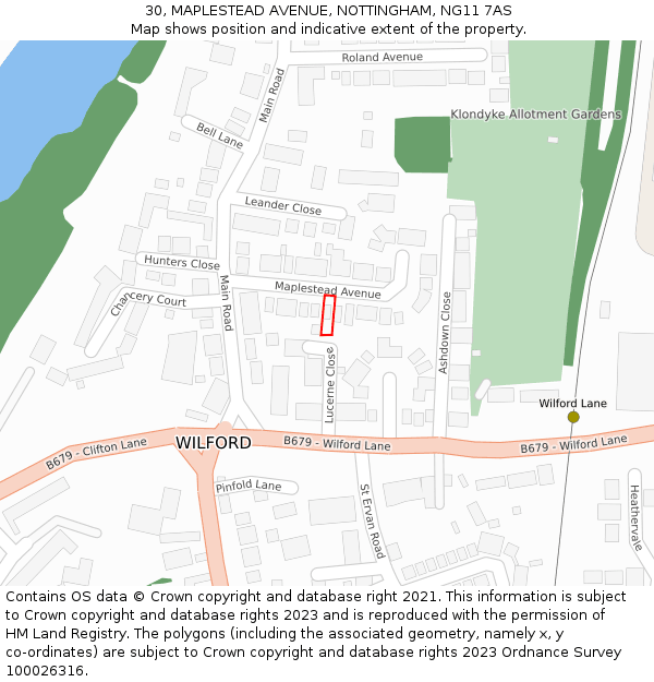 30, MAPLESTEAD AVENUE, NOTTINGHAM, NG11 7AS: Location map and indicative extent of plot