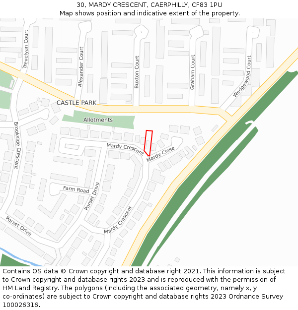 30, MARDY CRESCENT, CAERPHILLY, CF83 1PU: Location map and indicative extent of plot