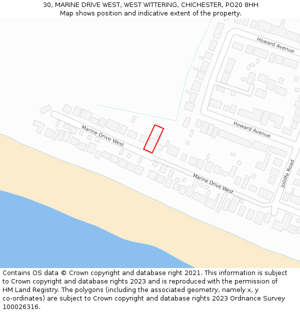 30, MARINE DRIVE WEST, WEST WITTERING, CHICHESTER, PO20 8HH: Location map and indicative extent of plot