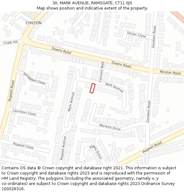 30, MARK AVENUE, RAMSGATE, CT11 0JS: Location map and indicative extent of plot