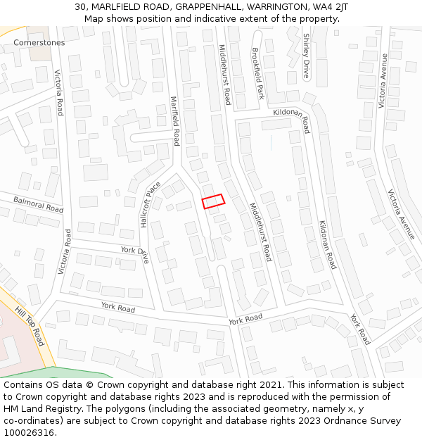 30, MARLFIELD ROAD, GRAPPENHALL, WARRINGTON, WA4 2JT: Location map and indicative extent of plot