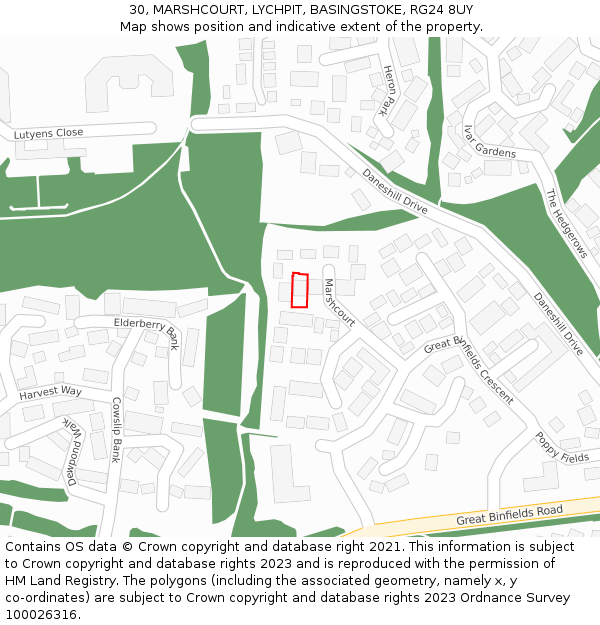 30, MARSHCOURT, LYCHPIT, BASINGSTOKE, RG24 8UY: Location map and indicative extent of plot