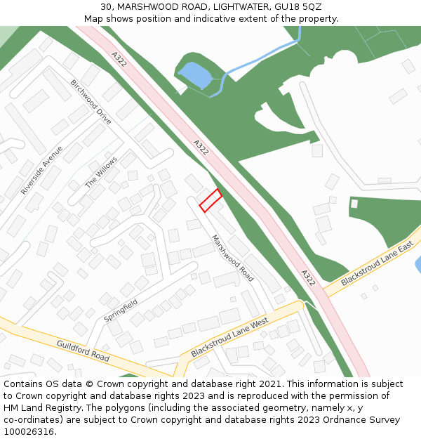 30, MARSHWOOD ROAD, LIGHTWATER, GU18 5QZ: Location map and indicative extent of plot