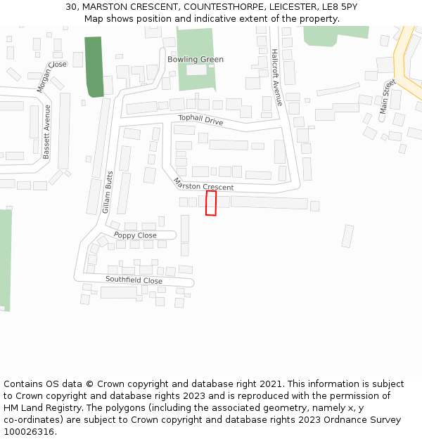 30, MARSTON CRESCENT, COUNTESTHORPE, LEICESTER, LE8 5PY: Location map and indicative extent of plot