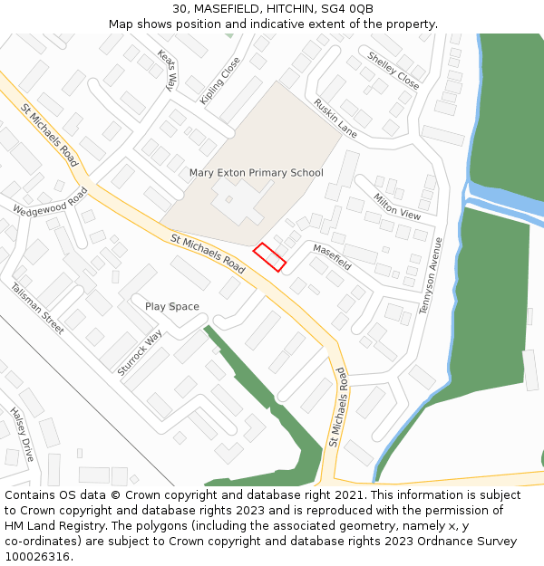 30, MASEFIELD, HITCHIN, SG4 0QB: Location map and indicative extent of plot