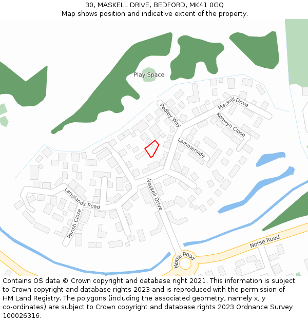 30, MASKELL DRIVE, BEDFORD, MK41 0GQ: Location map and indicative extent of plot