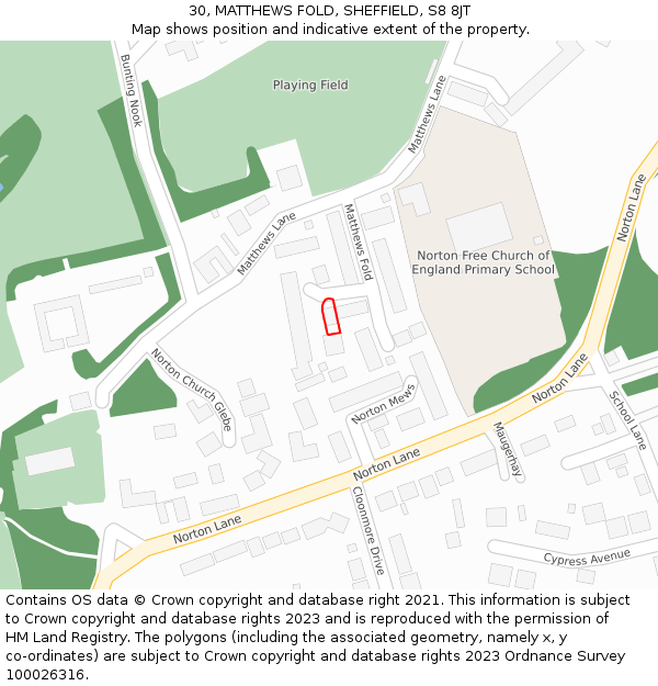 30, MATTHEWS FOLD, SHEFFIELD, S8 8JT: Location map and indicative extent of plot