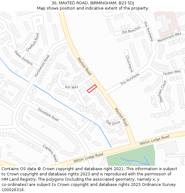 30, MAXTED ROAD, BIRMINGHAM, B23 5DJ: Location map and indicative extent of plot