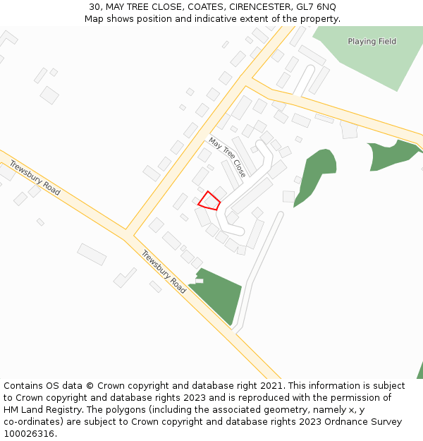 30, MAY TREE CLOSE, COATES, CIRENCESTER, GL7 6NQ: Location map and indicative extent of plot