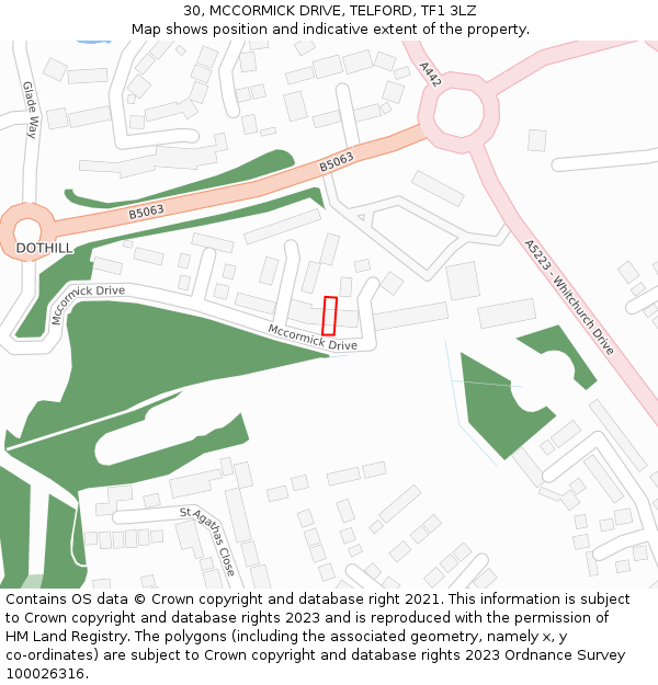 30, MCCORMICK DRIVE, TELFORD, TF1 3LZ: Location map and indicative extent of plot