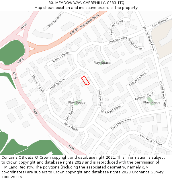 30, MEADOW WAY, CAERPHILLY, CF83 1TQ: Location map and indicative extent of plot