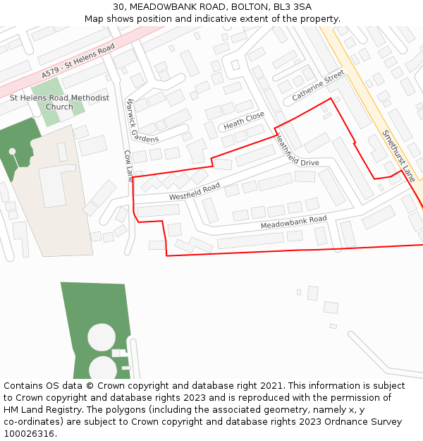 30, MEADOWBANK ROAD, BOLTON, BL3 3SA: Location map and indicative extent of plot