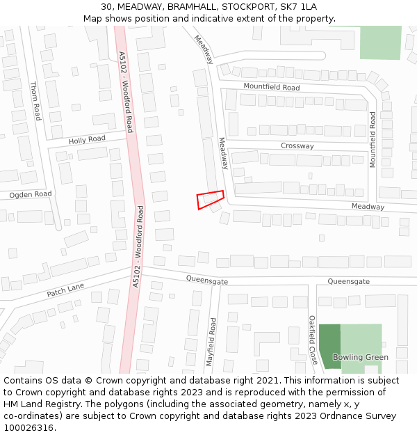 30, MEADWAY, BRAMHALL, STOCKPORT, SK7 1LA: Location map and indicative extent of plot