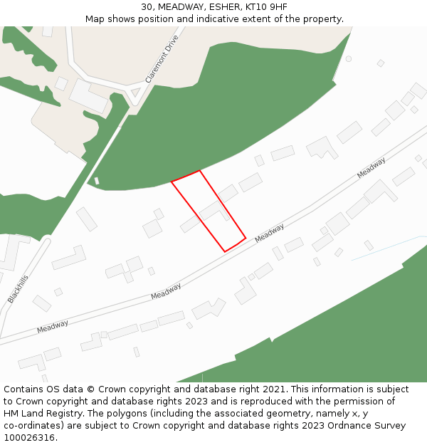 30, MEADWAY, ESHER, KT10 9HF: Location map and indicative extent of plot