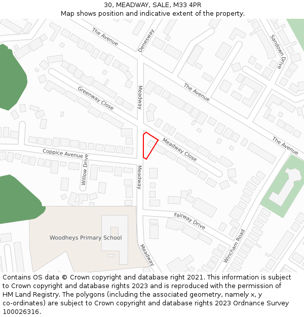 30, MEADWAY, SALE, M33 4PR: Location map and indicative extent of plot