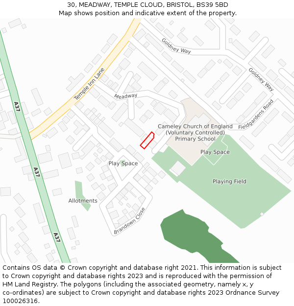 30, MEADWAY, TEMPLE CLOUD, BRISTOL, BS39 5BD: Location map and indicative extent of plot