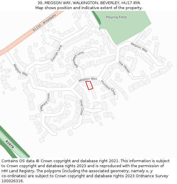 30, MEGSON WAY, WALKINGTON, BEVERLEY, HU17 8YA: Location map and indicative extent of plot