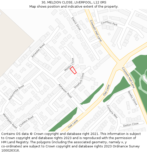 30, MELDON CLOSE, LIVERPOOL, L12 0RS: Location map and indicative extent of plot