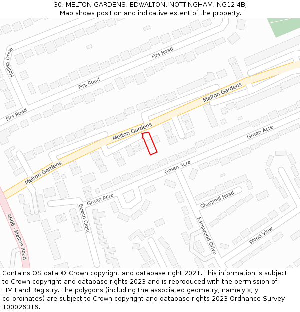 30, MELTON GARDENS, EDWALTON, NOTTINGHAM, NG12 4BJ: Location map and indicative extent of plot