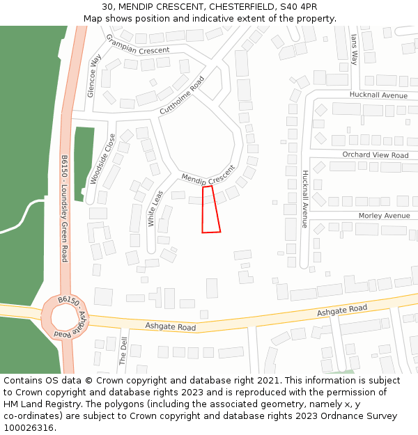30, MENDIP CRESCENT, CHESTERFIELD, S40 4PR: Location map and indicative extent of plot