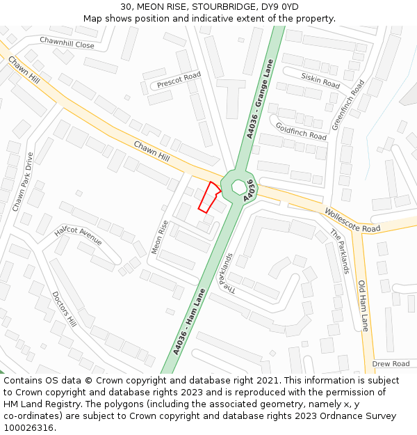 30, MEON RISE, STOURBRIDGE, DY9 0YD: Location map and indicative extent of plot