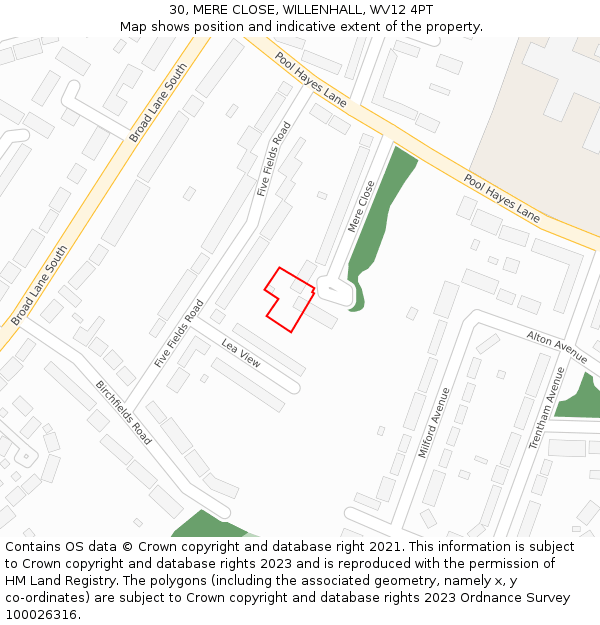 30, MERE CLOSE, WILLENHALL, WV12 4PT: Location map and indicative extent of plot