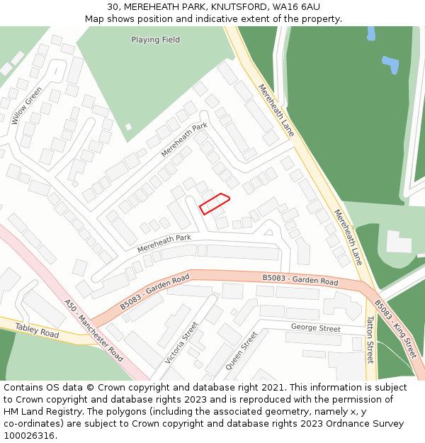 30, MEREHEATH PARK, KNUTSFORD, WA16 6AU: Location map and indicative extent of plot